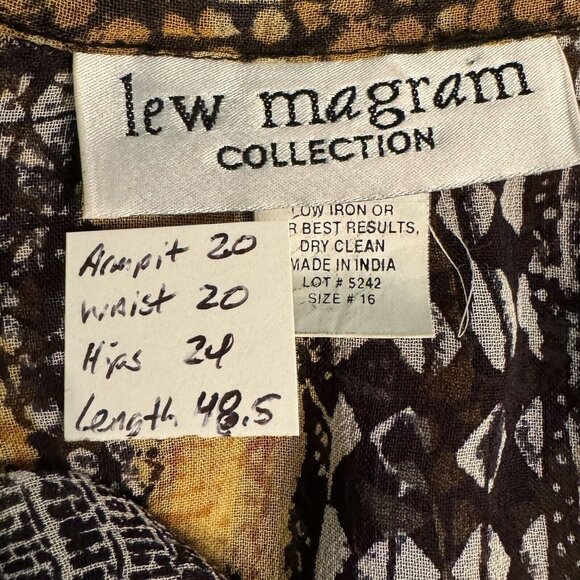 Vintage Lew Magram Collection Sheer Button Shirt Dress Size 16 Retro Bohemian - Picture 2 of 11